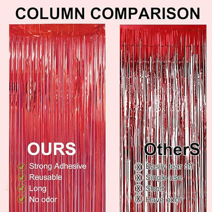 2 Pack 3.28 ft x 6.56 ft Red Tinsel Curtain Party Backdrop - Metallic Foil Tinsel Fringe Backdrop Door Fringe for Halloween, Christmas, Birthday Graduat