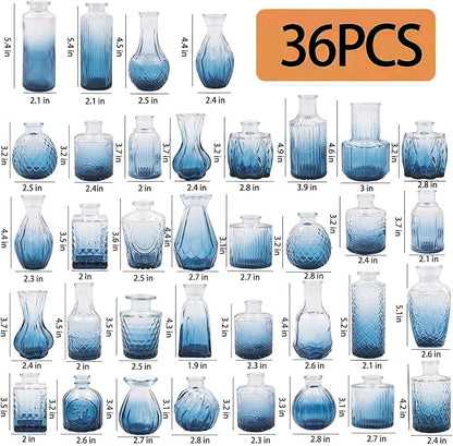 Glass Bud Vases Set of 36PCS, Small Flower Vases for Wedding Centerpiece Table Decoration, Vintage Vase in Bulk for Flower Arrangements, Mini Vase for Birthday Party, Festival Home Decor, Blue