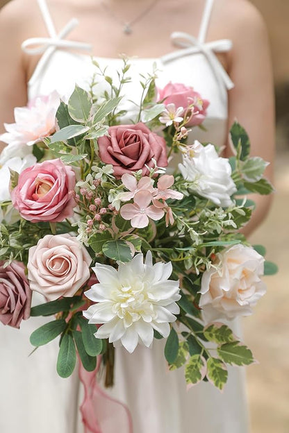 Artificial Flowers Dusty Pink Box Set for DIY Bridal Bouquets Wedding Shower Decorations Fake Floral Arrangements for Party Table Centerpieces Home Decor Indoor Outdoor