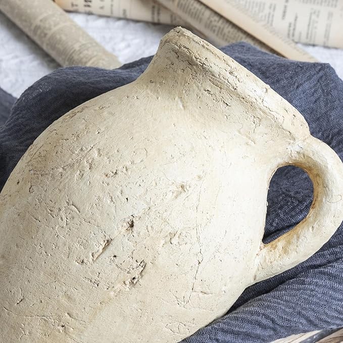 Rustic Clay Vase for Home Decor – 8.35" Tall Pottery Flower Vase, Water-Holding Vintage Jug with Handle, Farmhouse Style Vase for Shelf, Table, or Mantel Decoration