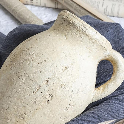Rustic Clay Vase for Home Decor – 8.35" Tall Pottery Flower Vase, Water-Holding Vintage Jug with Handle, Farmhouse Style Vase for Shelf, Table, or Mantel Decoration
