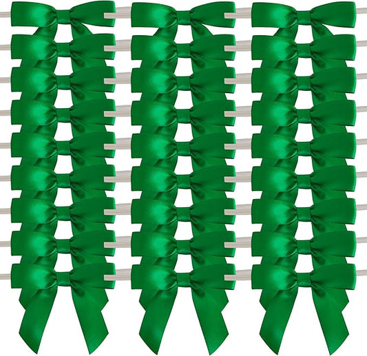 50pcs 2-1/2" Green Satin Ribbon Bows with Twist Ties for Gift Wrapping Packing Christmas Decoration (Green)