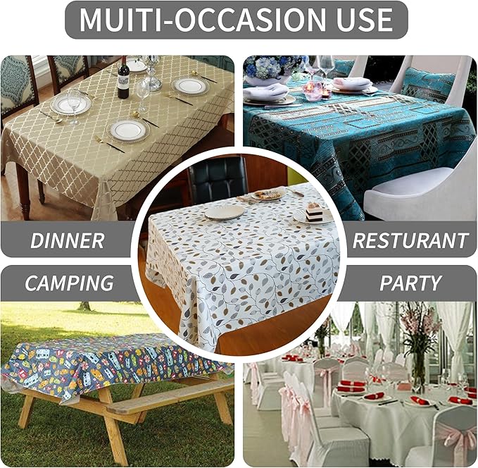 Rectangle Table Cloth,100% Waterproof Tablecloth Oil Proof Spill Proof Vinyl Table Cloth, Wipe Clean Plastic Table Cover for Dining, Camping, Indoor and Outdoor 54" x 102",Leaf