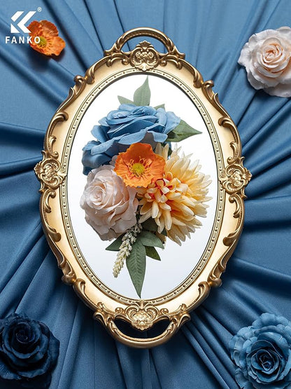 FANKO Artificial Flowers Navy Blue Rose, Mixed Fake Silk Flowers Combo Cream Rose Yellow Chrysanthemum Vintage Assorted Blooms for DIY Wedding Bridal Bouquets/Centerpieces/Home Decor