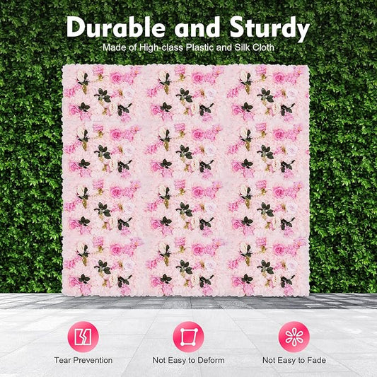 LOYALHEARTDY 12 Pack Artificial Flower Wall Panels 24" x 16" Flower Wall Panel Backdrop Faux Hydrangea Rose Flower Backdrop Panels for Wall Decor Wedding Party Event Decoration