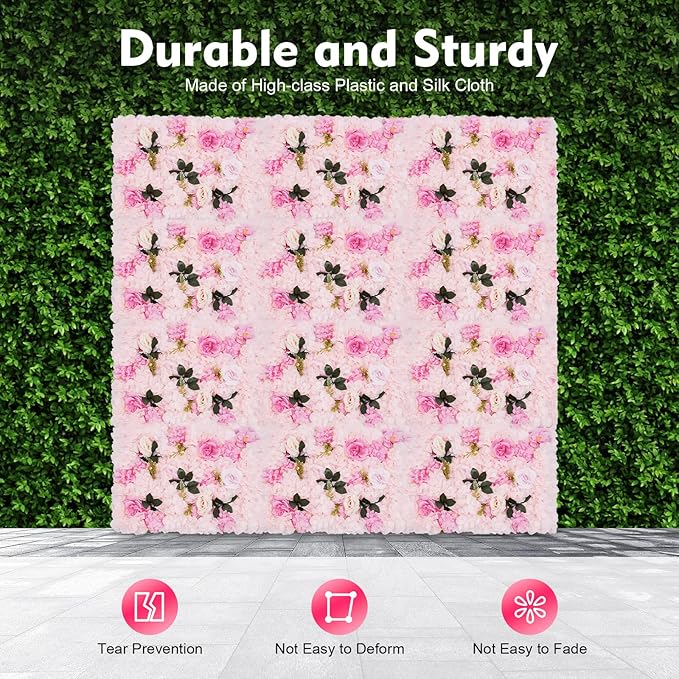 12 Pcs White Flower Wall Flowers Backdrop Artificial Flower for Backdrop Flowers Decoration 3D Floral Panels for Wall Decor Home Party Wedding Room Decoration (60x40cm/Light Pink)