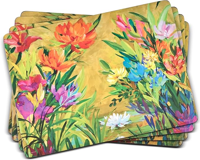Pimpernel Floral Collection Dining Set – (15.7" x 11.7") Placemats & Coasters Featuring Colorful Botanical Art Prints, Heat & Stain Resistant Cork-Backed Boards with Lacquer Surface Protection