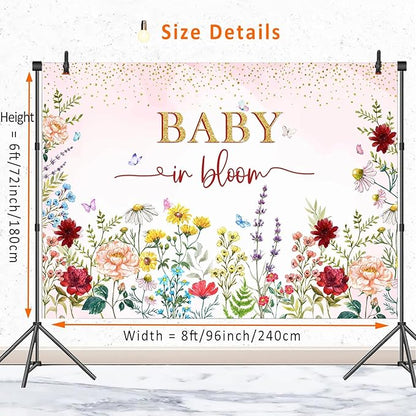 Baby in Bloom Backdrop Wildflower Baby Shower Decorations for Girl,Pink Watercolor Floral Baby in Bloom Baby Shower Party Banner Wild Flower Theme Babyshower Background Photo Booth Props 8x6ft