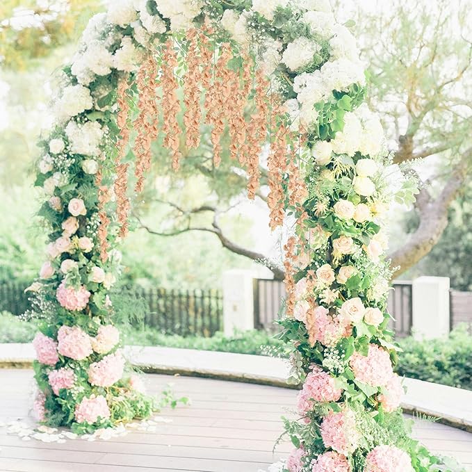 12Pack Wisteria Hanging Flowers 3.6ft Fake Flower Garland Faux Wisteria Vines Champagne Artificial Silk Flowers Bushy Rattan String for Garden Home Wall Wedding Decorations (Champagne)