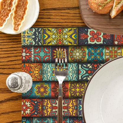 Placemats Set of 4 Vintage Floral and Mandala Dining Place Mats Linen Table Mat for Farmhouse Home Kitchen Decor 12 X 18 Inch