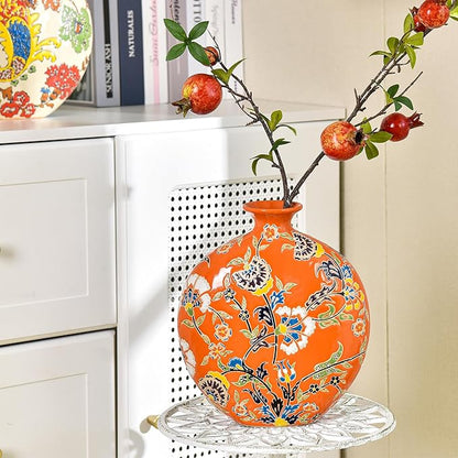 Sungmor High-Class Enamel Painted Porcelain Vase, Traditional Hand-Carved Overglaze Color Ceramic Vase for Fresh Flowers Dried Plants Arrangement, Decorative Vase for Centerpieces, Shelf, Living Room