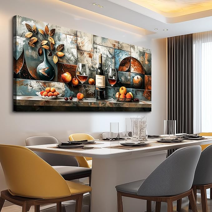 hyidecorart Large Wall Art For Kitchen Wall Decor For Living Room Dining Room Decorations Liquor Still Life Wine Glass Fruit Canvas Prints Painting Bar Pub Posters Modern Stretched Artwork Home Decor