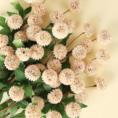 Beige Fake Mums Silk 10 Stems 19.7", Faux Flowers for Vase, Faux Pom Pom Mums Long Stem, Mini Artificial Flowers Bulk Chrysanthemum Floral Arrangements.