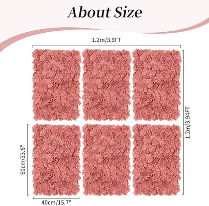 BLOSMON Artificial Flower Wall Panel - Set of 6 Dusty Pink Fake Silk Hydrangea Floral Backdrops (24 x 16 Inch) - Perfect for Wedding Party Baby Shower Decoration