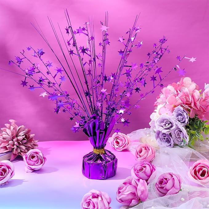 Crowye 3 Pieces Metallic Foil Spray Centerpiece Christmas Party Star Table Decoration Burst Centerpieces Fall Table Decor for Birthday New Year 2026 Party Holiday(Purple)