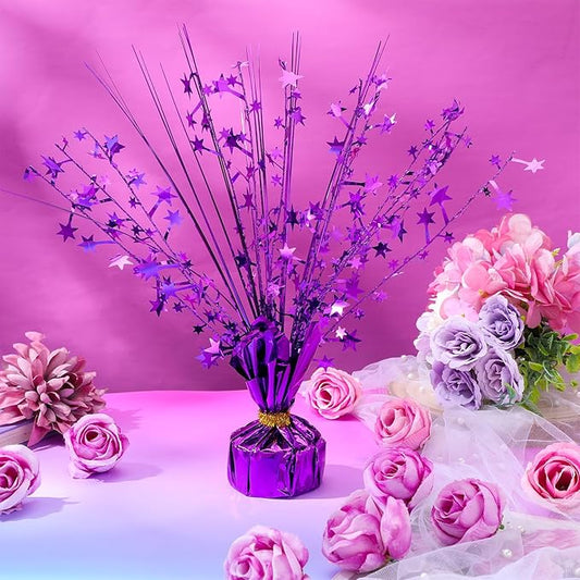 Crowye 3 Pieces Metallic Foil Spray Centerpiece Christmas Party Star Table Decoration Burst Centerpieces Fall Table Decor for Birthday New Year 2026 Party Holiday(Purple)