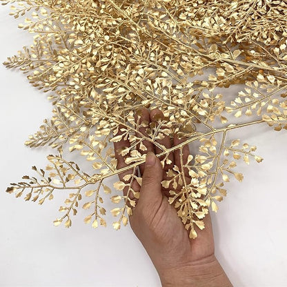Artificial Golden Plants Fake Gold Star Ginkgo Leaves - Tall 30 Inch 2 Pack, Faux Bushes Simulation Small Apricot Leaf for Christmas Decor Indoor Outdoor Party Wedding DIY Table Centerpiece Decoration