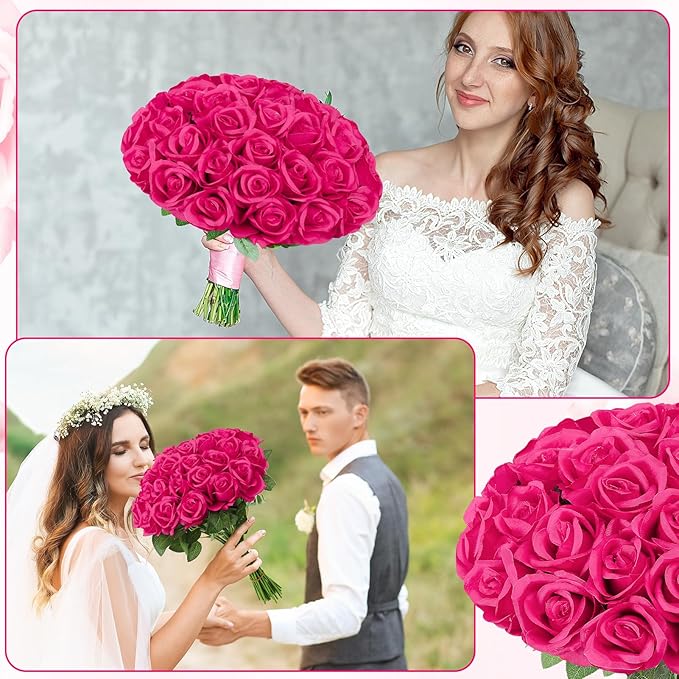 150 Pcs Roses Artificial Flowers, Silk Red Artificial Flowers Petals Long Stem Roses for Wedding Bouquet Home Party Decor