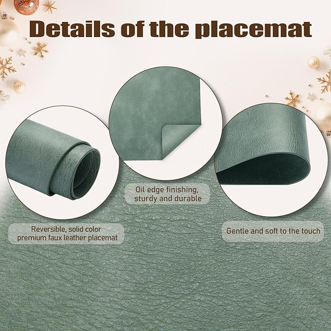 UnivoColors Washed Cowhide Pattern PU Leather Placemats Set of 8 Heat Resistant Kitchen Table Mats, Waterproof Wipeable for Party Decoration(Grey)