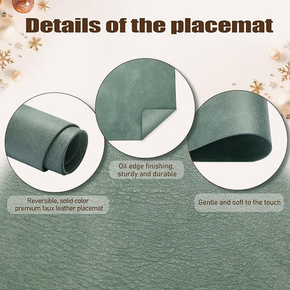 UnivoColors Washed Cowhide Pattern PU Leather Placemats Set of 8 Heat Resistant Kitchen Table Mats, Waterproof Wipeable for Party Decoration(Grey)
