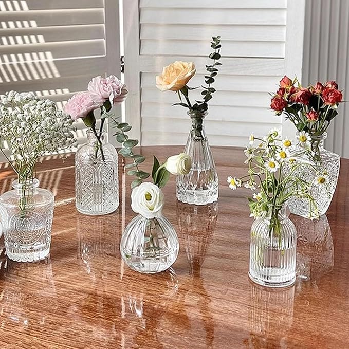 Glass Bud Vases, Set of 36 Thick Sturdy Crystal Clear Vases in Multiple Sizes and Shapes with Delicate Glossy Texture, for Wedding Home Decor Table Centerpieces Floral