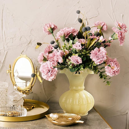 Joeyan Handmade Yellow Glass Flower Vase,7.9" Vintage Decorative Urn Vase for Centrepieces Bouquet Wedding,Colored Thickened Pedestal Vase Decorations for Rustic Home Living Room Office Farmhouse