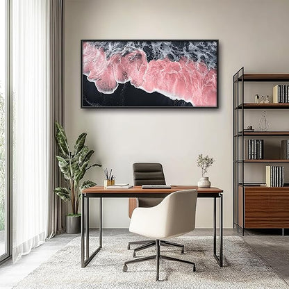 Pink Beach Large Wall Art Framed Black and White Wall Decor for Living Room, Beach Pictures Oversized Canvas Print Painting Modern Extra Large Framed Artwork for Bedroom Office Home Decor 60"x30"