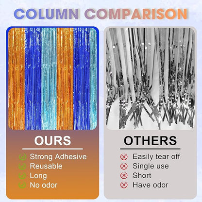 2 Pack Blue Orange Foil Fringe Backdrop Curtains, Tinsel Streamers Party Decorations, Fringe Backdrop, Door Shimmer for Birthday Party