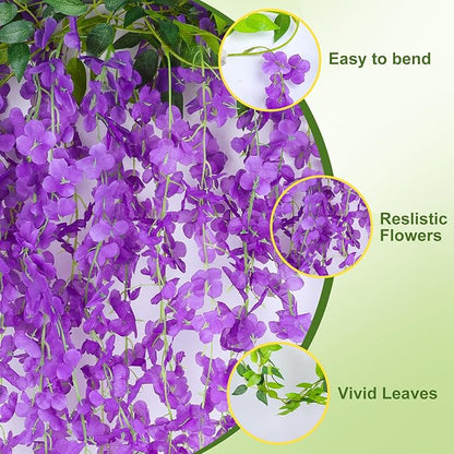 Wisteria Artificial Flowers Garland，10Pcs Total 60ft Silk Fake White Wisteria Flowers Hanging for Home Garden Wedding Arch Party Indoor Outdoor Decor(10,Purple)