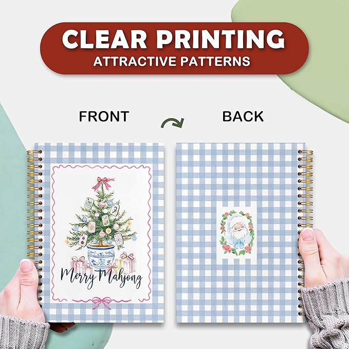 VIIJJUE Merry Mahjong Chinoiserie Christmas Tree Notebook Journal, Blue and White Christmas Journal, Xmas Checkered Holiday Hardcover Spiral Notebooks, 5.5x8.3 Inch