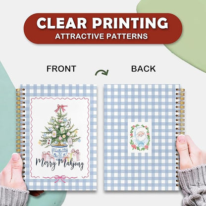 VIIJJUE Merry Mahjong Chinoiserie Christmas Tree Notebook Journal, Blue and White Christmas Journal, Xmas Checkered Holiday Hardcover Spiral Notebooks, 5.5x8.3 Inch