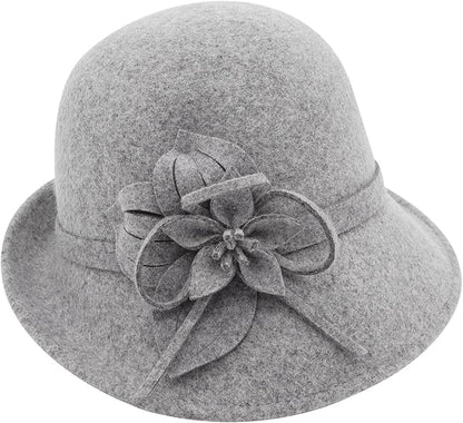 Bellady Women's Elegant Flower Wool Cloche Bucket Bowler Hat