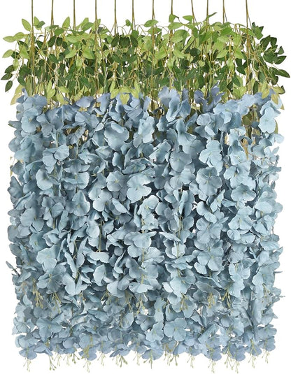 12PCS 3.6Ft Artificial Wisteria Hanging Flowers Dusty Blue Fake Hanging Flowers Garland Silk Flowers Rattan String Faux Wisteria Vine for Garden Home Wedding Arch Decorations (Dusty Blue)