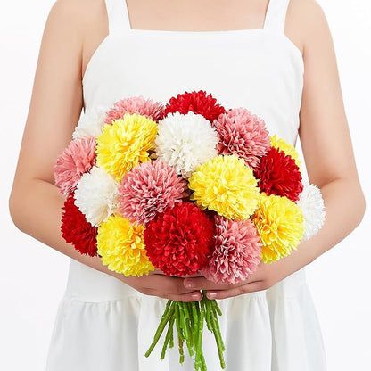 SITUMEIZI 12 Pcs Artificial Chrysanthemums Flowers Colorful Ball Flower Fake Mums Silk for Wedding Home Kitchen Decoration Floral Arrangement(Pink,Red,Orange,White)
