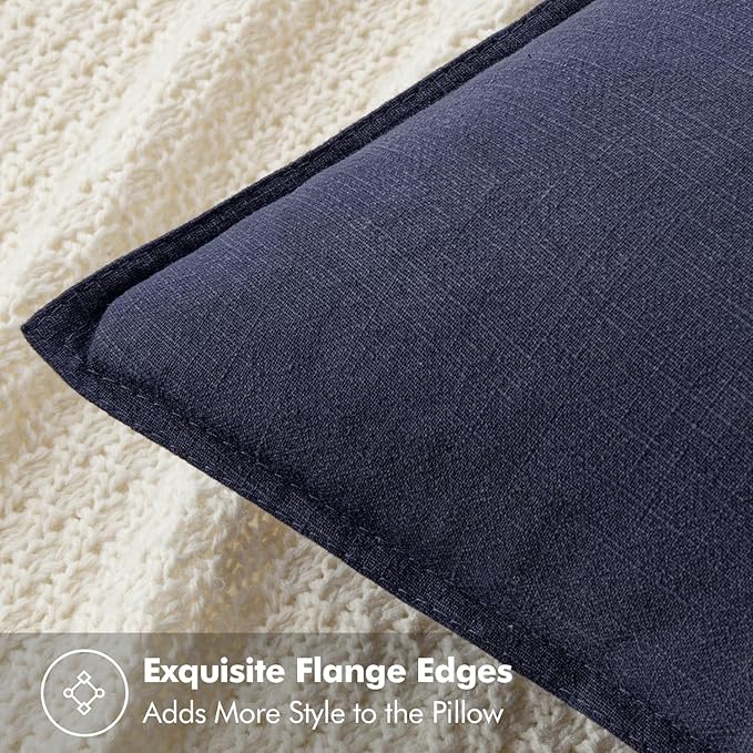 MIULEE Decorative Linen Euro Sham Pillow Covers 24x24 Navy Boho Farmhouse Neutral Couch Throw Pillows for Bed Pack of 2 Accent Modern Pillowcase Summer Sofa Livingroom Home Decor