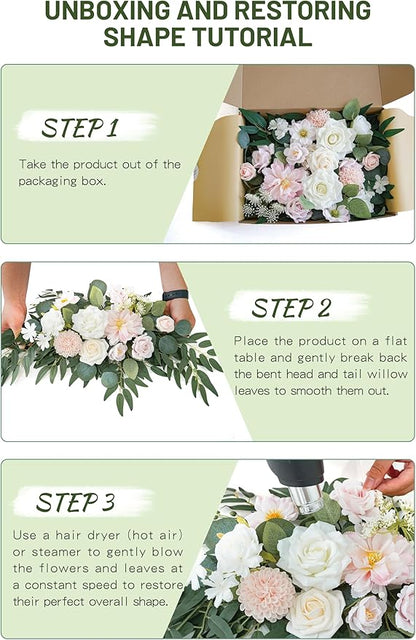 Faux Flower Swag Set of 2 for Wedding Welcome Signs Floral Swag Wedding Reception Ceremony Signs Decor (A-Pink)