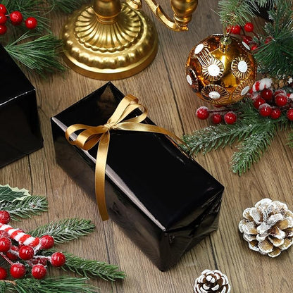 LaRibbons Black Metallic Wrapping Paper, 17 Inch X 33 Feet Premium Foil Gift Wrap for Christmas, Holiday, Wedding, Birthday & Celebration Gifts