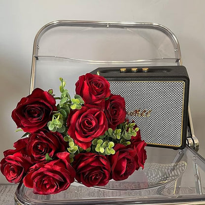 Nubry Artificial Silk Rose Flower Bouquet Lifelike Fake Rose for Wedding Home Party Decoration Event Gift 10pcs (Wine Red)