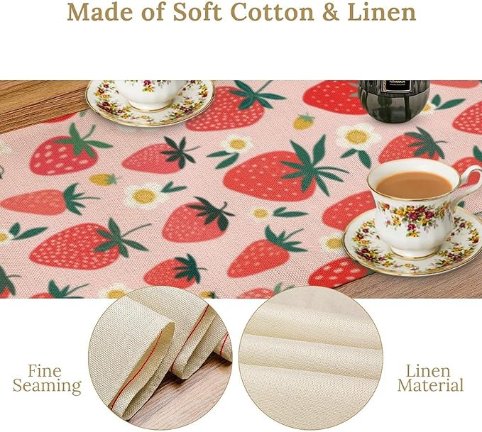 Strawberry Table Runner, Spring Summer Fruit Birthday Party Decoration Dining Room Home Kitchen Table Decor 13 x 90Inch