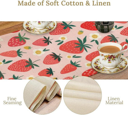 Strawberry Table Runner, Spring Summer Fruit Birthday Party Decoration Dining Room Home Kitchen Table Decor 13 x 70Inch