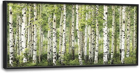 Extra Large Birch Tree Framed Wall Art for Living Room,Oversized Green Aspen Trees Forest Pictures Wall Decor,Canvas Print Painting Modern Artwork Bedroom Office Bathroom 60L x 30W