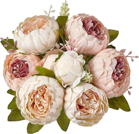 Mkono Peonies Artificial Flowers, Faux Peony Flowers Real Touch Fake Silk Bouquet for Arrangements Dining Table Centerpieces for Kitchen Bridal Wedding Party (1pack, Light Pink)
