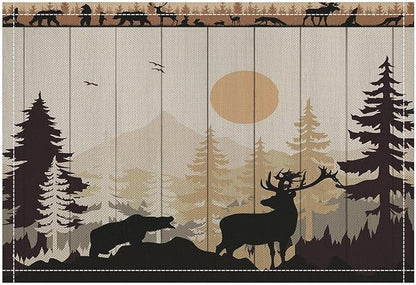 Farmhouse Forest Cabin Placemats Country Deer Bear Art Printed Dining Table Mats Set of 4 for Home Kitchen Holiday Picnic Party Decor 12x18in