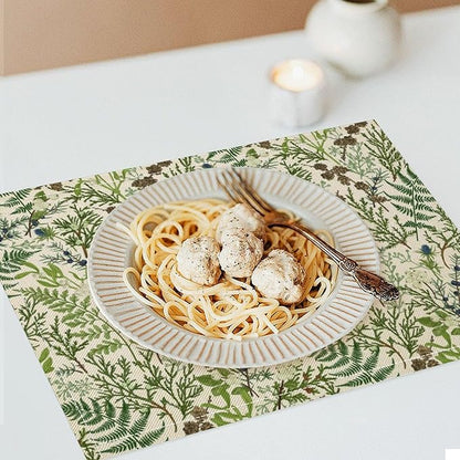 Retro Botanical Placemats Set of 8, 17x12 Inch Rustic Farmhouse Green Leaves Vintage Plants Aesthetic Table Mats for Home Party Kitchen Dining Decor
