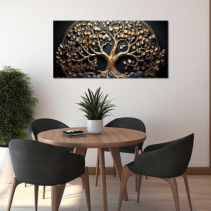 Tree Canvas Wall Art for Living Room Black and Gold Wall Art for Office Modern Art Wall Decor Bedroom Size 20" x 40"