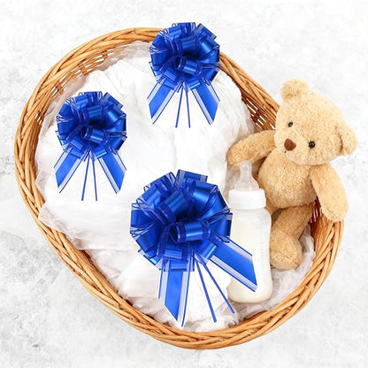 10-Pack Royal Blue Pull Bows for Gift Wrapping - 6 Inch Reusable Ribbon Bows, Large Instant Floral Decor Bows for Wedding, Christmas, Birthday Decor, Gift Basket & Party Decorations