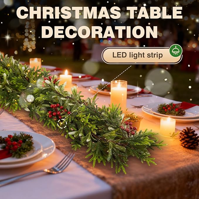 2PCS 6FT Christmas Decor Artificial Norfolk Pine Garland,Realistic Artificial Garland Greenery for Fireplace Table, Mantle Wall, Indoor Outdoor Winter Holiday Decorations(2, 6FT)