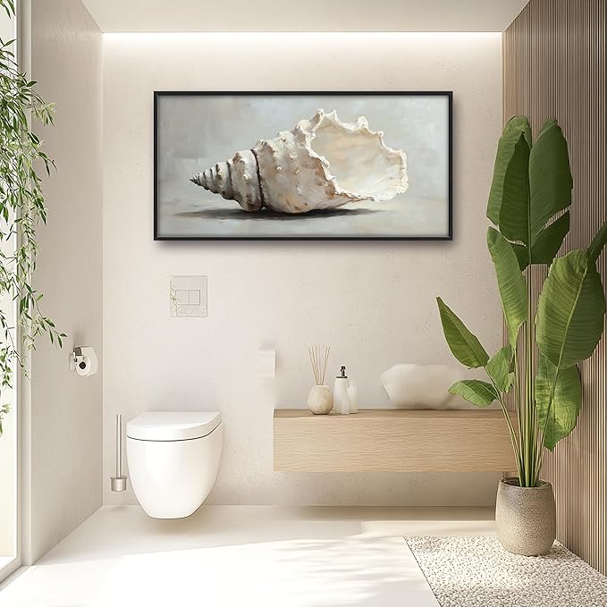Seashell Large Decor Wall Art Framed Pictures for Living Room, Ocean Seashell Oversized Canvas Print Painting Modern Extra Large Framed Artwork for Bedroom Office Home Decor 60"x30"