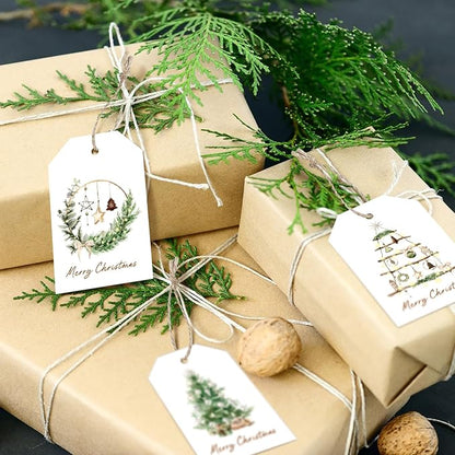200 Pcs Christmas Gift Tags with String Christmas Natural Holiday Gift Name Tags to Personalize Xmas Presents Gifts Decoration for DIY Wrapping Crafts Party Favors(Wreath)