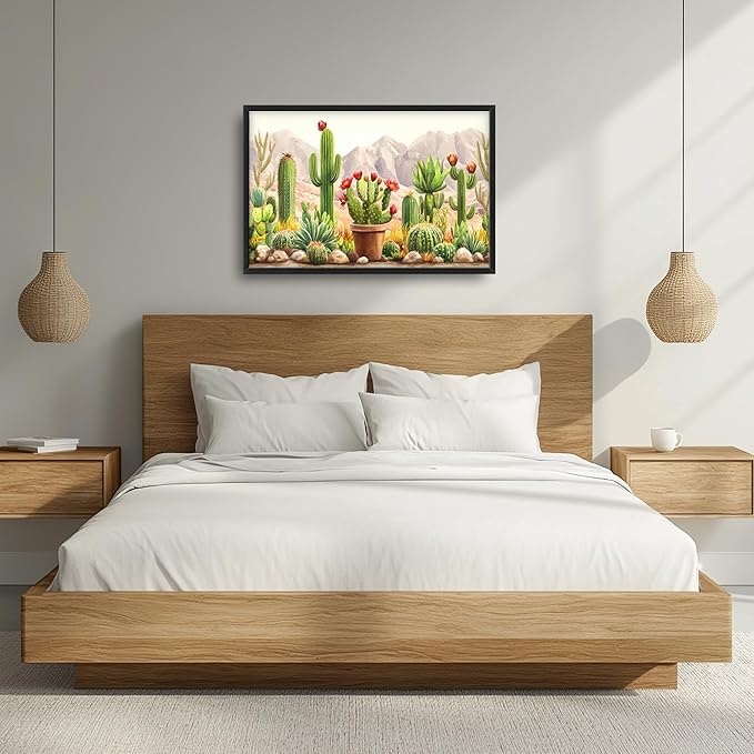 Western Cactus Succulents Large Decor Wall Art Framed Pictures for Living Room, Desert Landscape Oversized Canvas Print Painting Modern Extra Large Framed Artwork for Bedroom Office 36"x24"